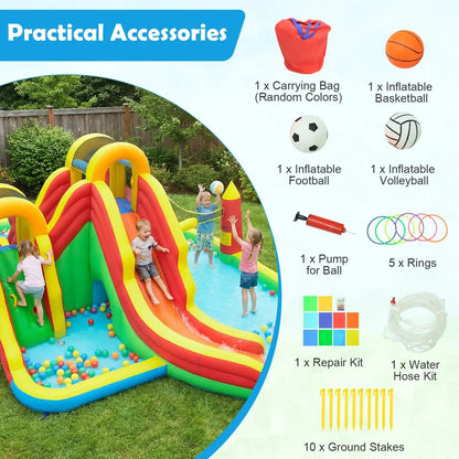 8-in-1 Giant Bounce House with 2 Slides and Walls