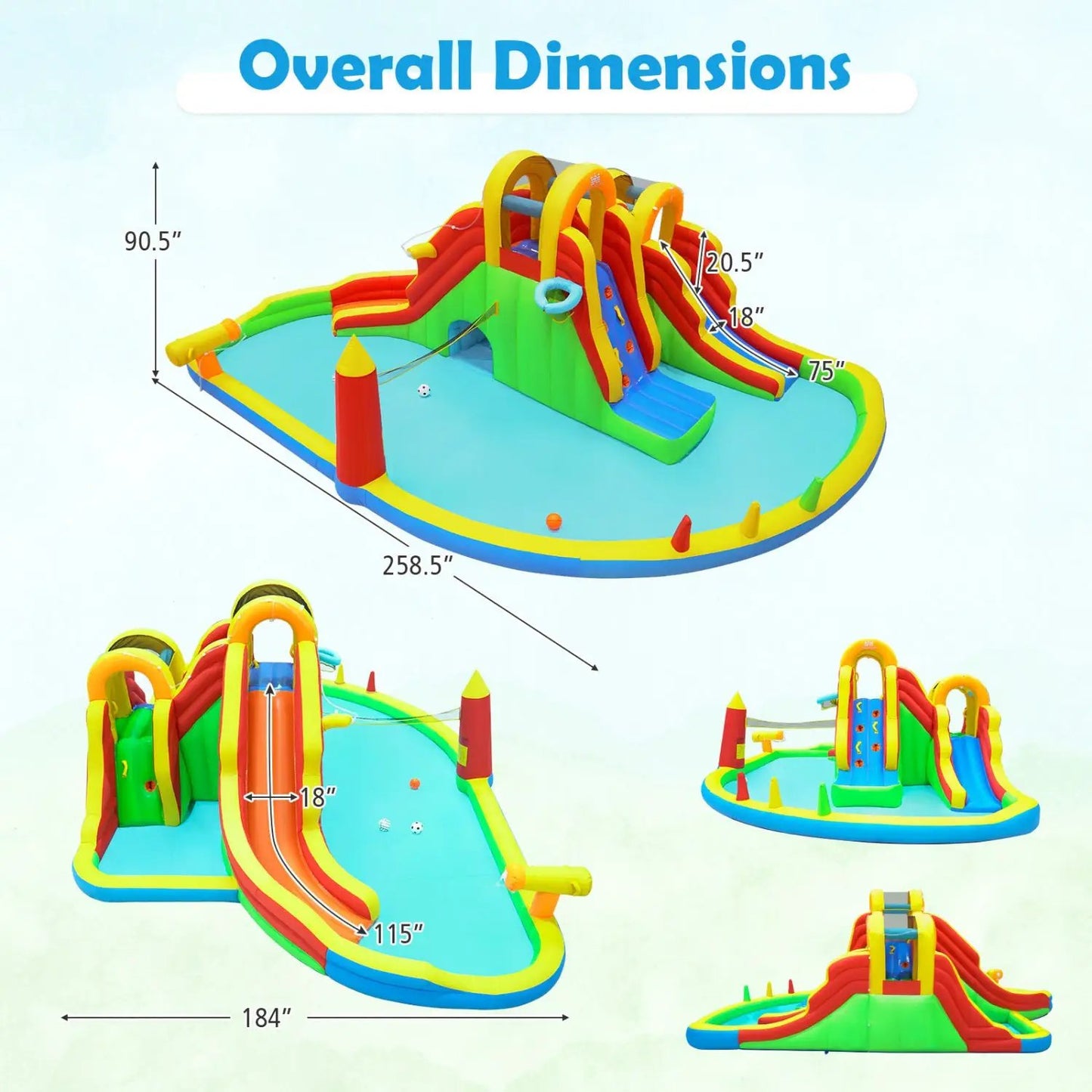 8-in-1 Giant Bounce House with 2 Slides and Walls