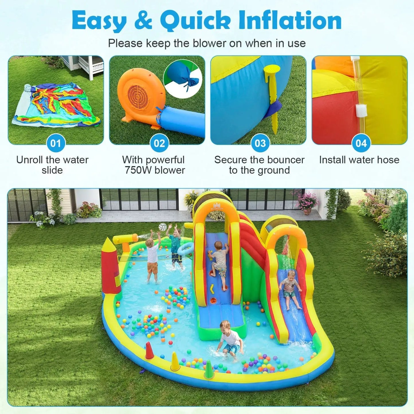 Giant 8 in 1 Bounce House with 2 Long Slides