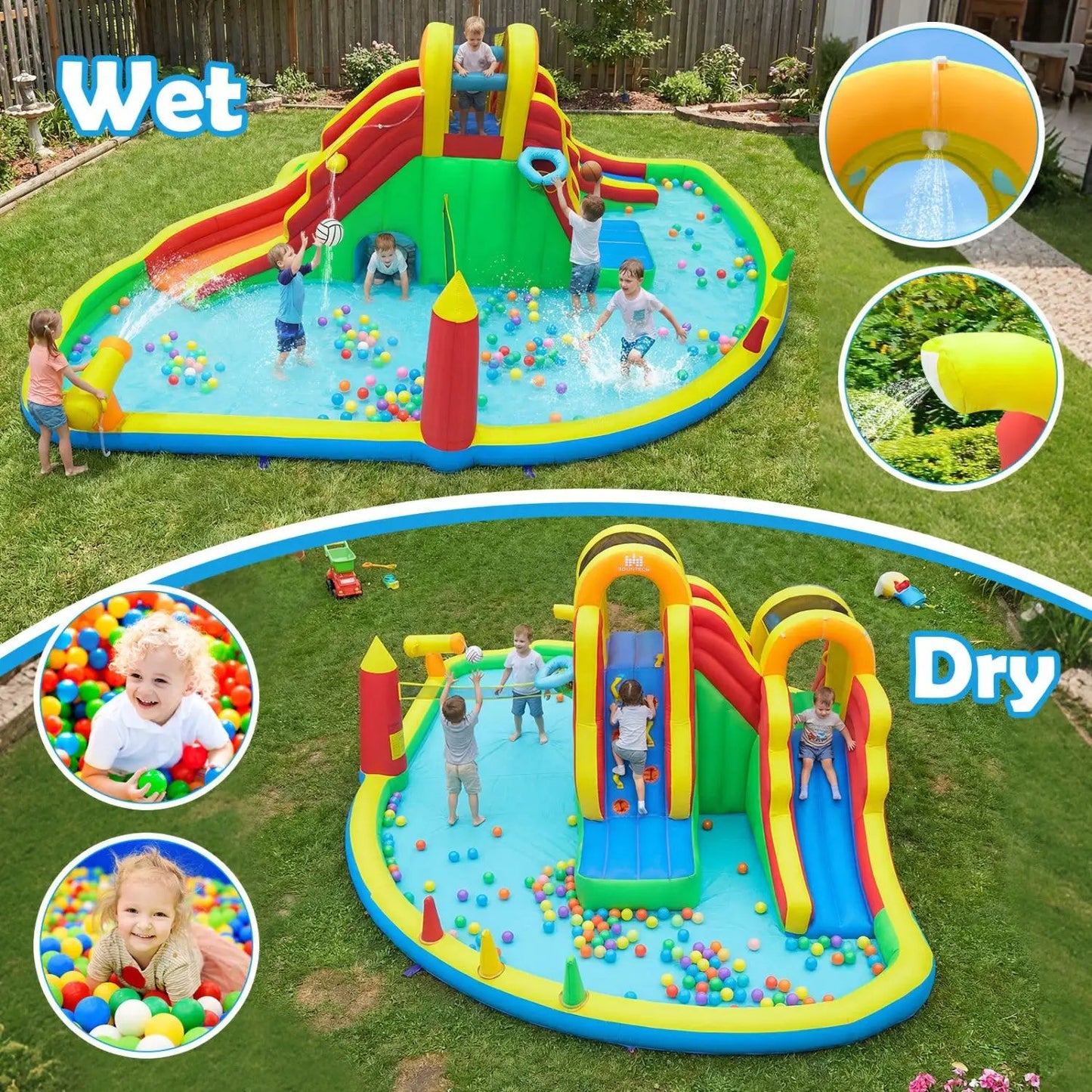 Giant 8-in-1 Bounce House with 2 Long Slides