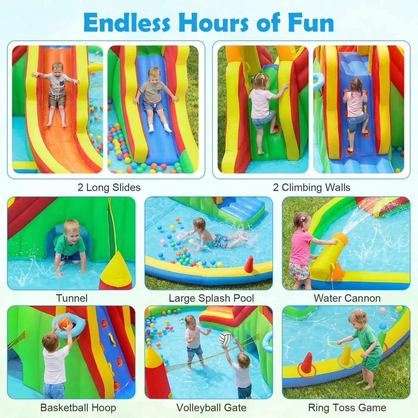 Giant 8-in-1 Bounce House with 2 Long Slides