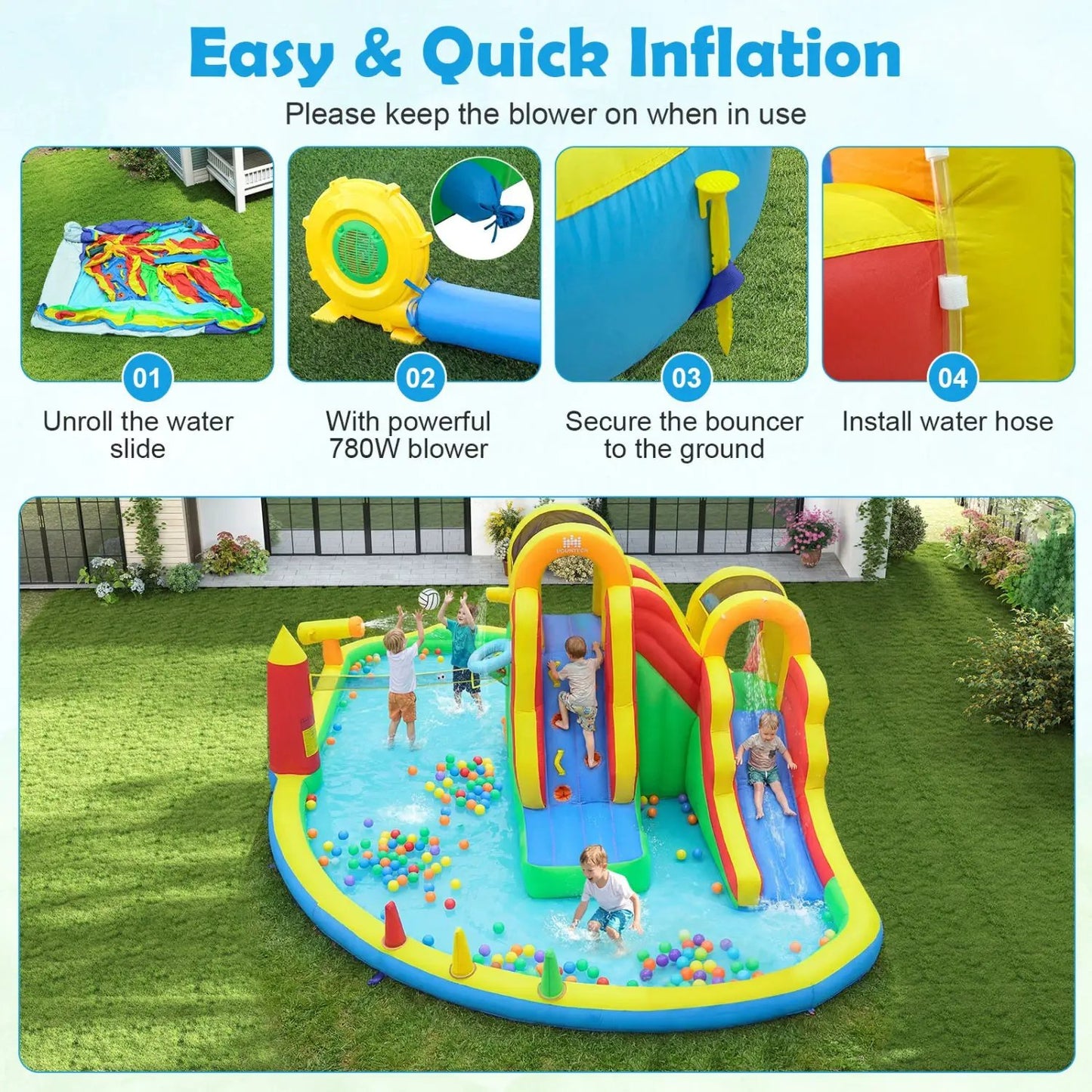 Giant 8-in-1 Bounce House with 2 Long Slides