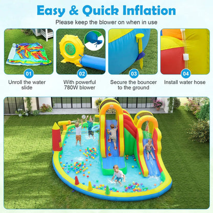 Giant 8-in-1 Bounce House with 2 Long Slides