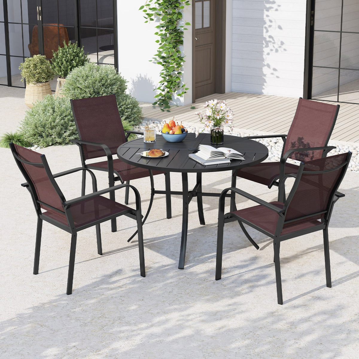 DirectDeals 5-piece outdoor dining set for 4 with a 42.5-inch round metal table on Tampa Home & Garden Store