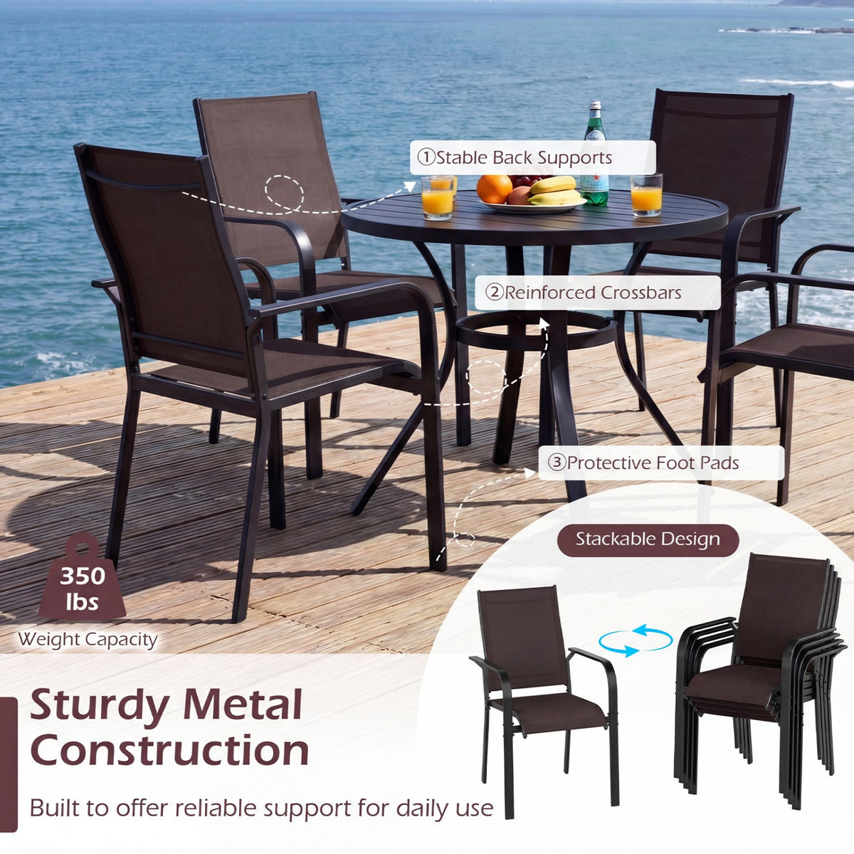 5-piece patio dining set for 4 with a 42.5-inch round metal table and brown chairs on Tampa Home & Garden Store