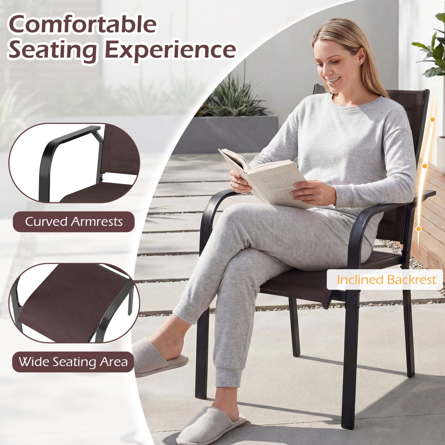 DirectDeals 5-piece patio dining set for 4 with brown cushioned chairs and curved arms on Tampa Home & Garden Store