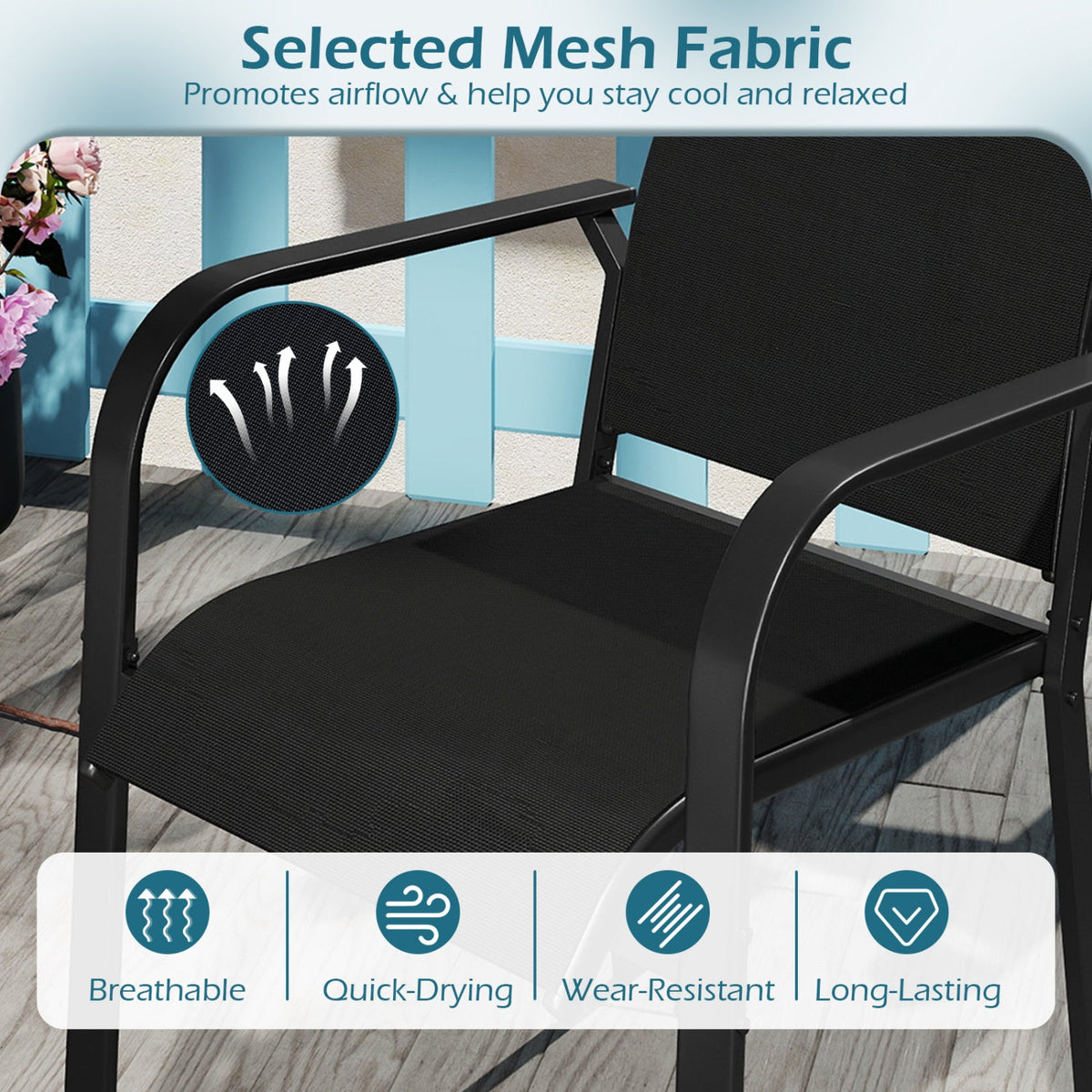 DirectDeals 5-piece outdoor dining set for 4 with black mesh chairs and 42.5-in metal table on Tampa Home & Garden Store