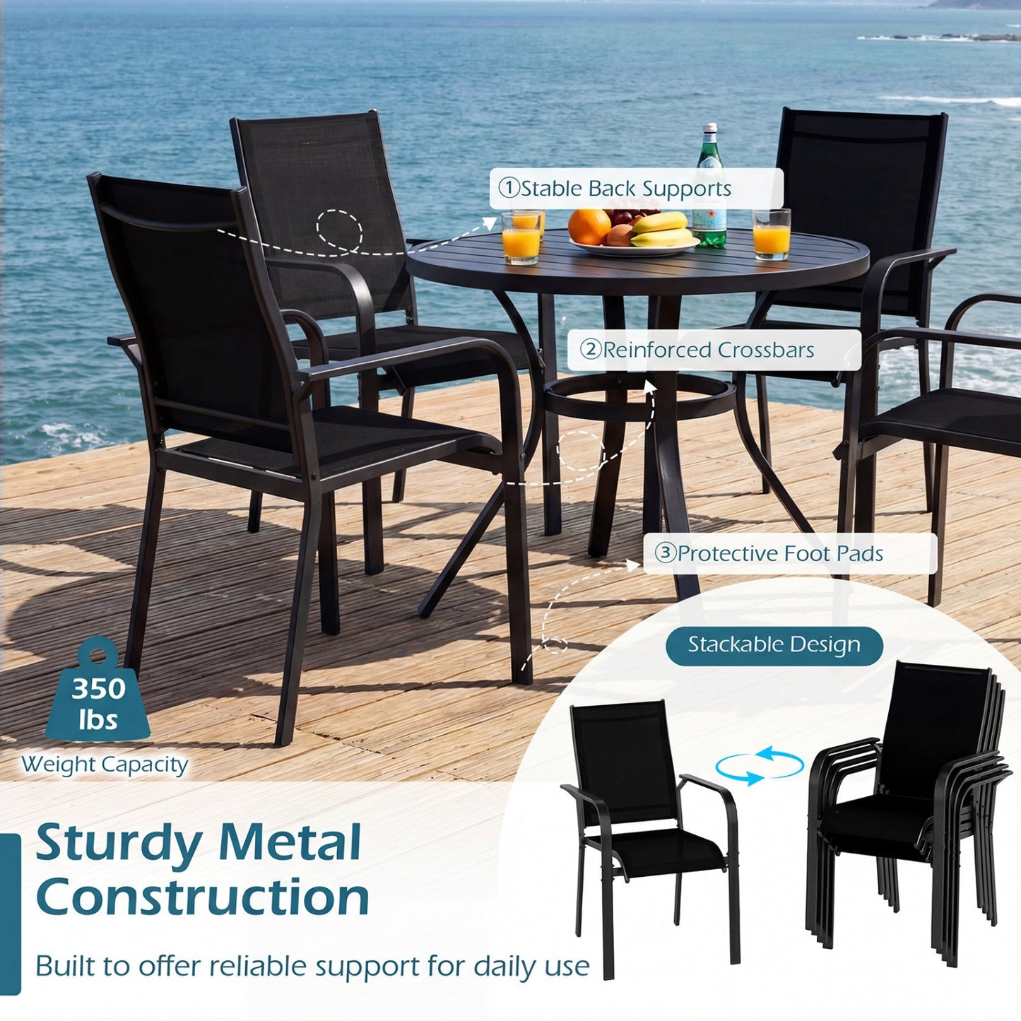 DirectDeals 5-piece patio dining set for 4 with 42.5-inch round metal table and black chairs on Tampa Home & Garden Store