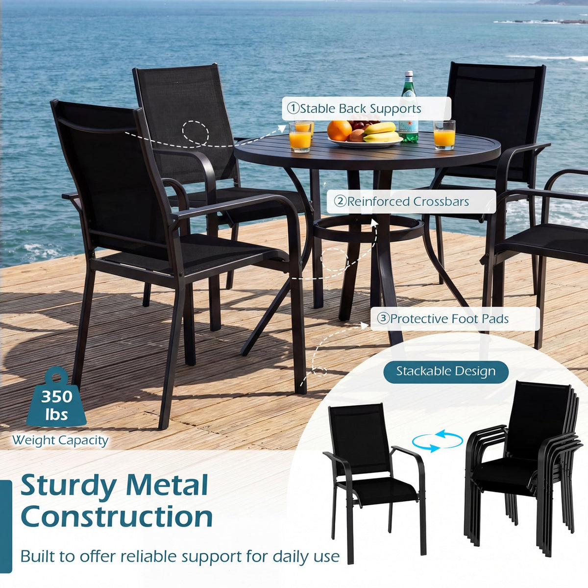 DirectDeals 5-piece patio dining set for 4 with 42.5-inch round metal table and black chairs on Tampa Home & Garden Store