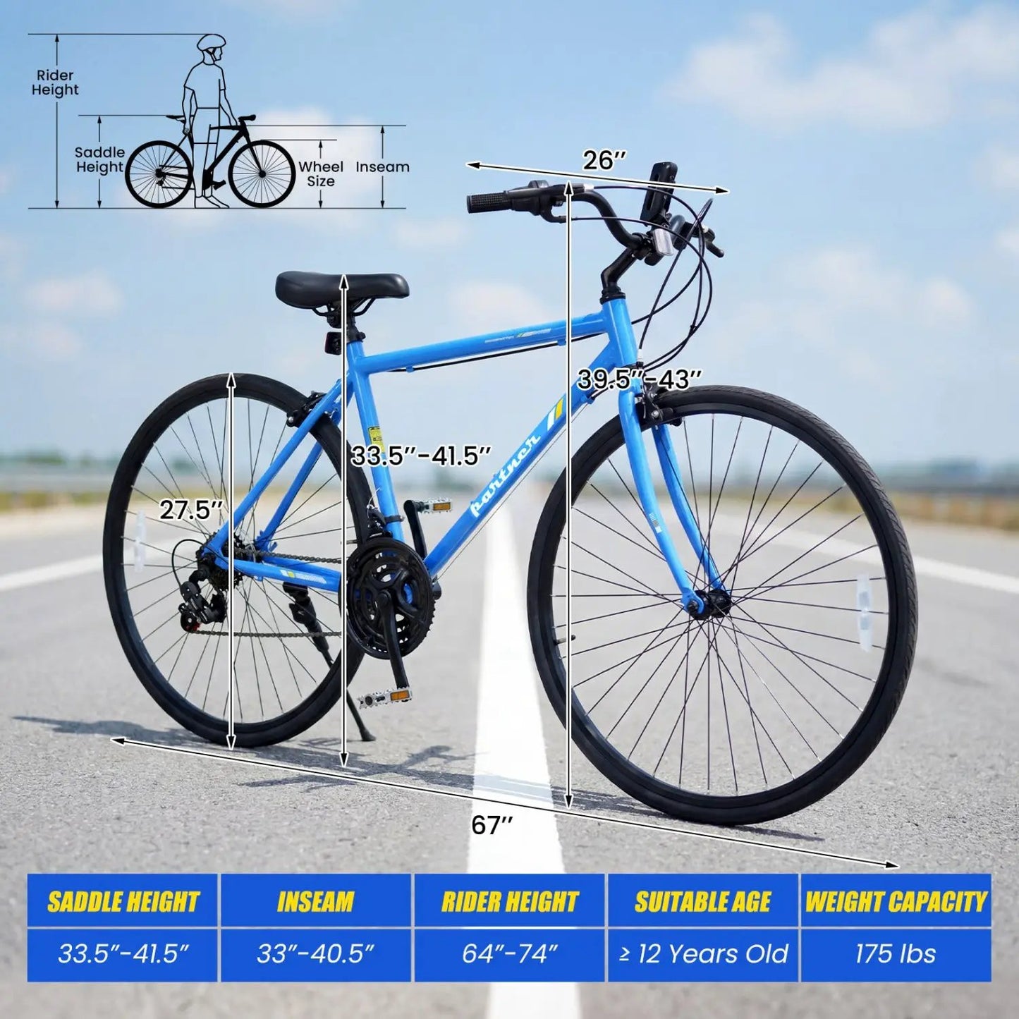 Hybrid Bike for Adults with 700C 18 Speed Shimano