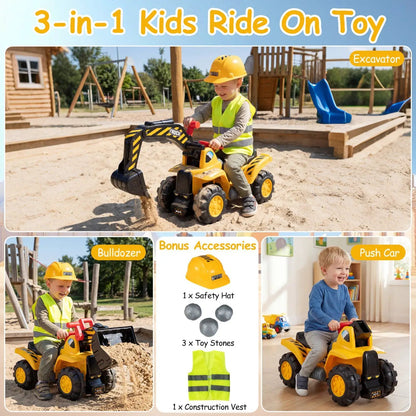3-in-1 Ride On Excavator Bulldozer Engine Sound