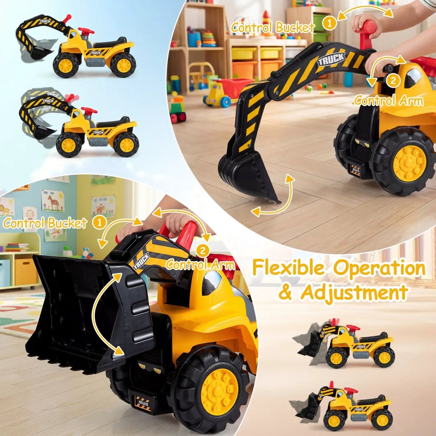 3-in-1 Ride On Excavator Bulldozer Engine Sound