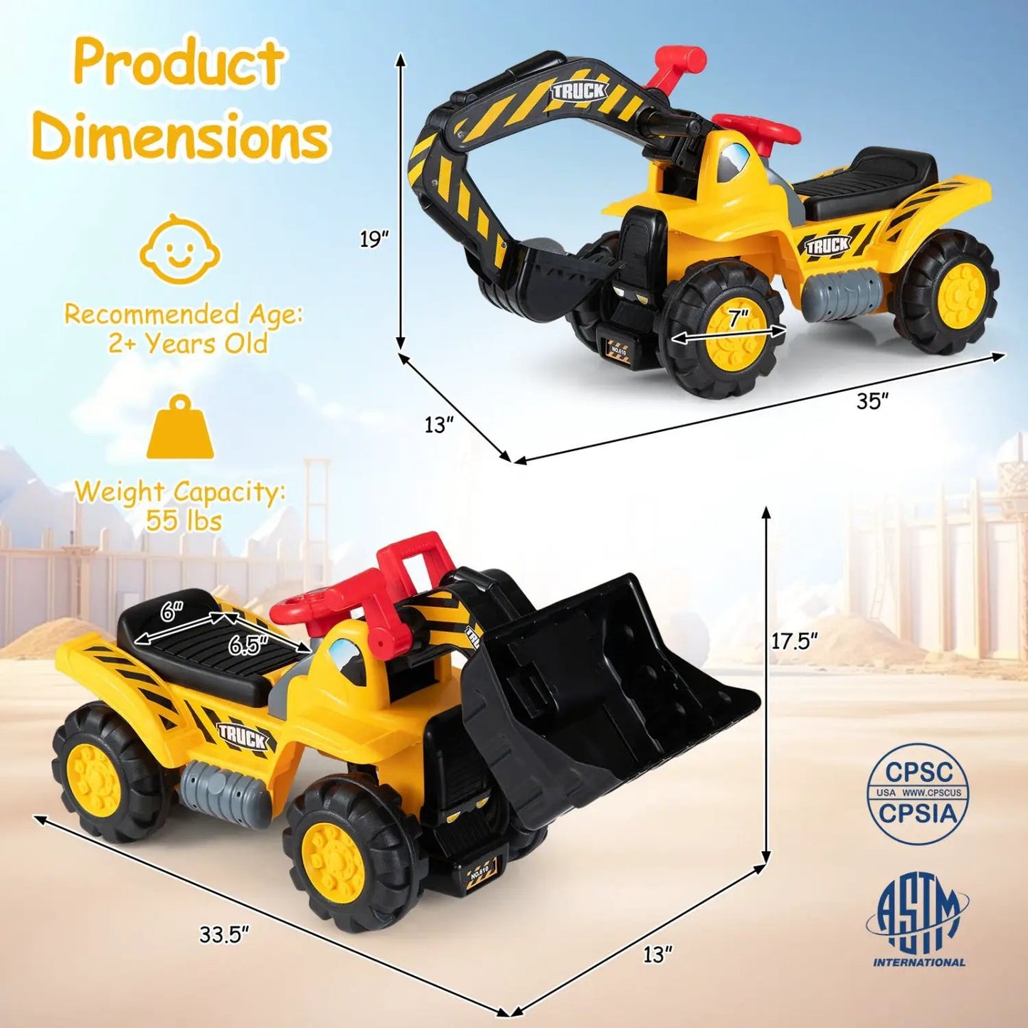 3-in-1 Ride On Excavator Bulldozer Engine Sound