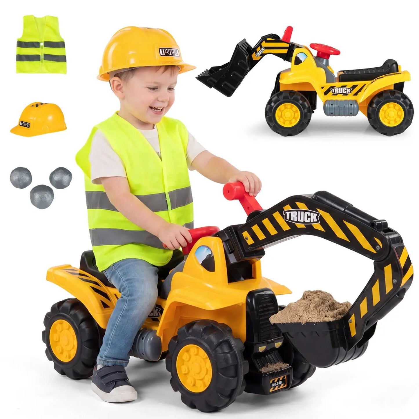 3-in-1 Ride On Excavator Bulldozer Engine Sound