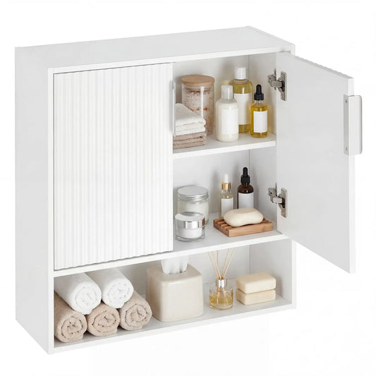 Bathroom Wall Cabinet with 2 fluted doors and open cube, white finish, adjustable shelf on Tampa Home & Garden Store