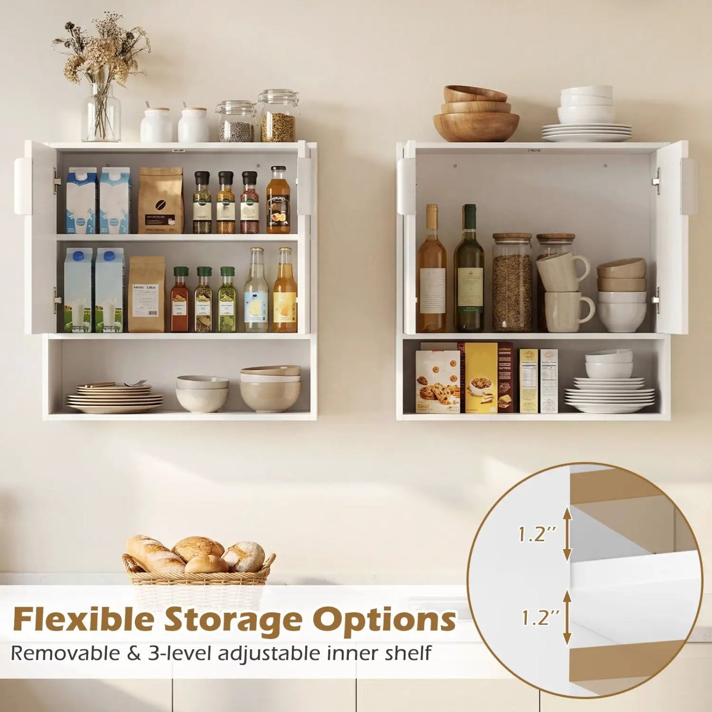 Wall Cabinet with 2 Fluted Doors and Open Cube