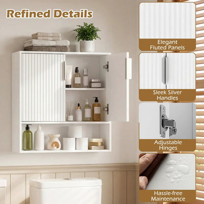 Wall Cabinet with 2 Fluted Doors and Open Cube