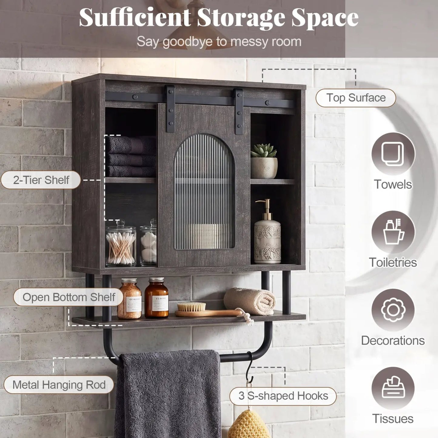 Bathroom Wall Cabinet with Sliding Barn Door