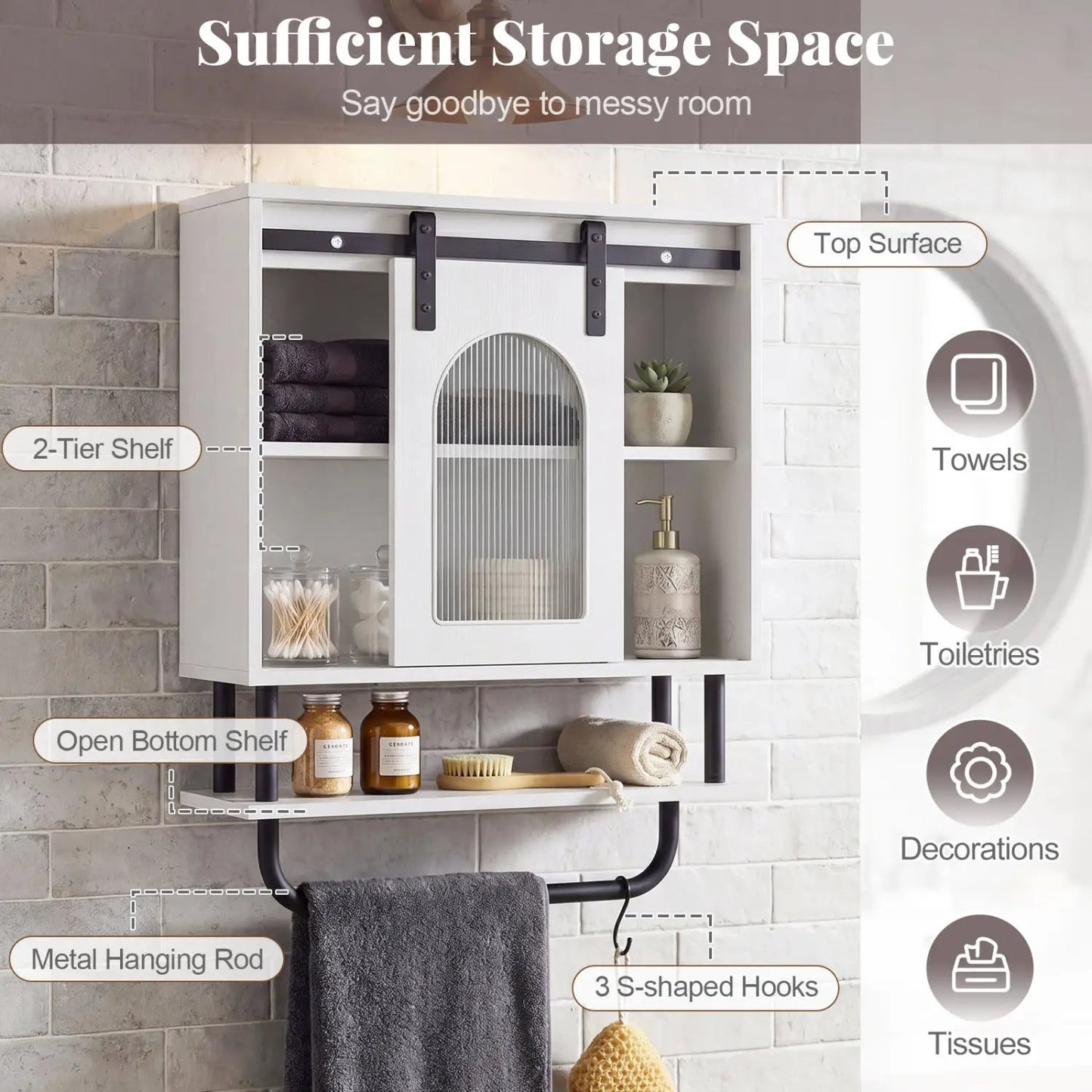 Bathroom Wall Cabinet with Sliding Barn Door