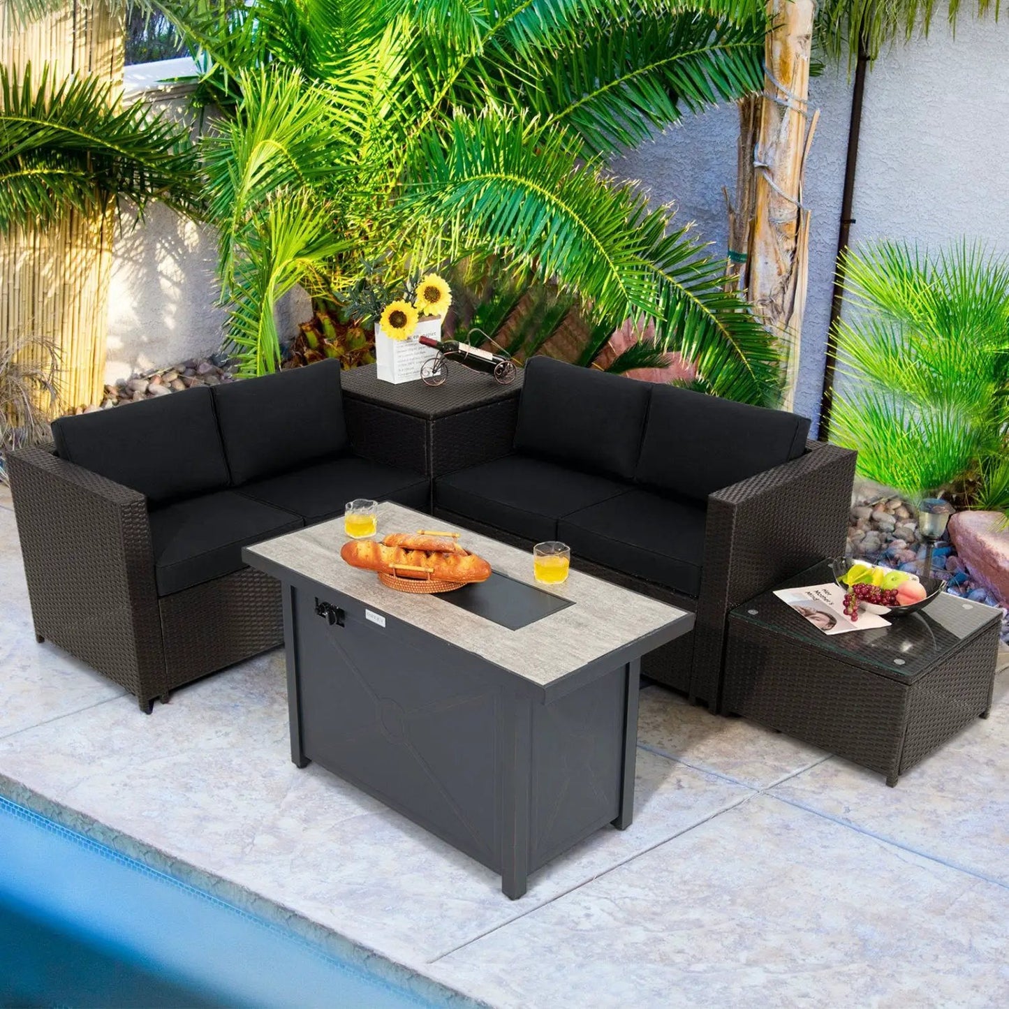 5 Piece Patio Set with Propane Fire Pit Table