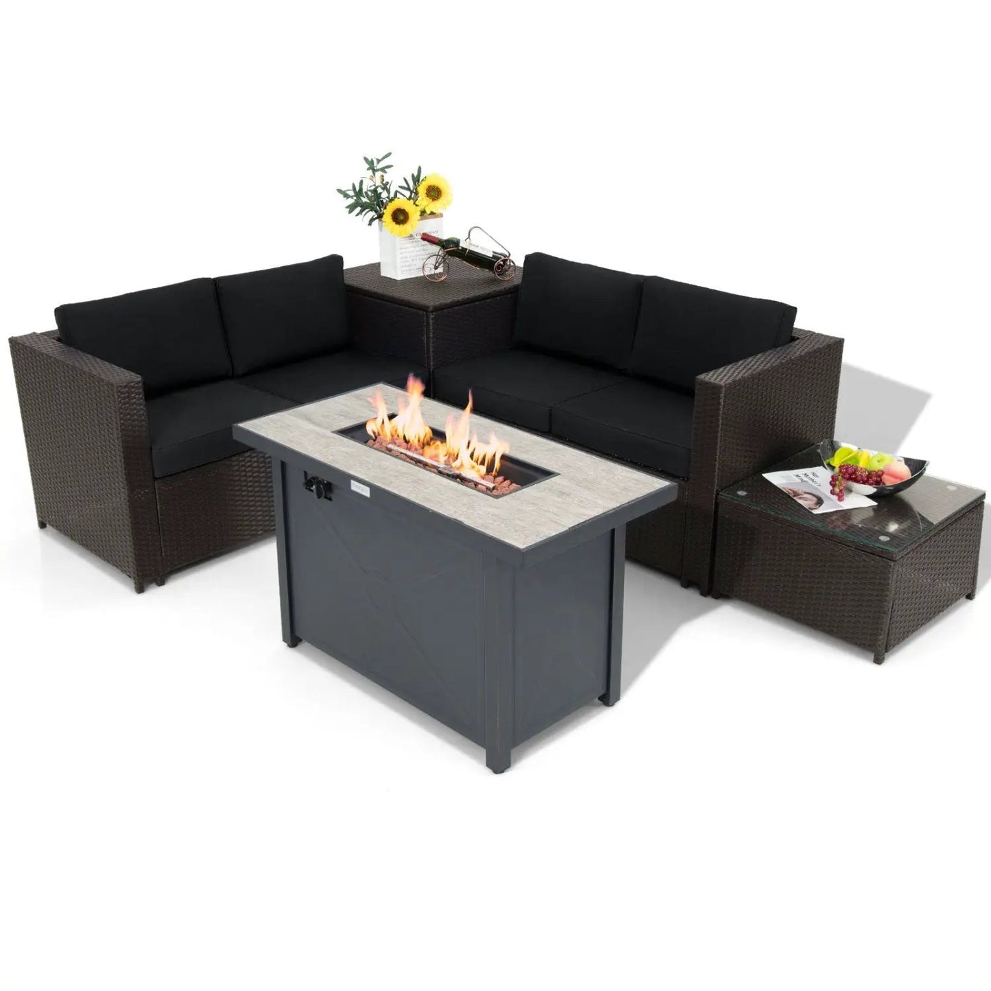 5 Piece Patio Set with Propane Fire Pit Table