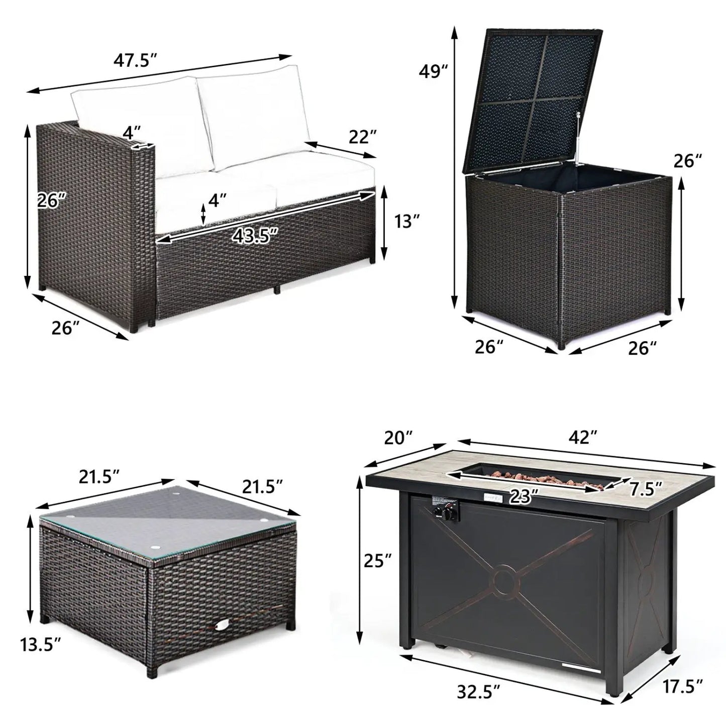5 Piece Patio Set with Propane Fire Pit Table
