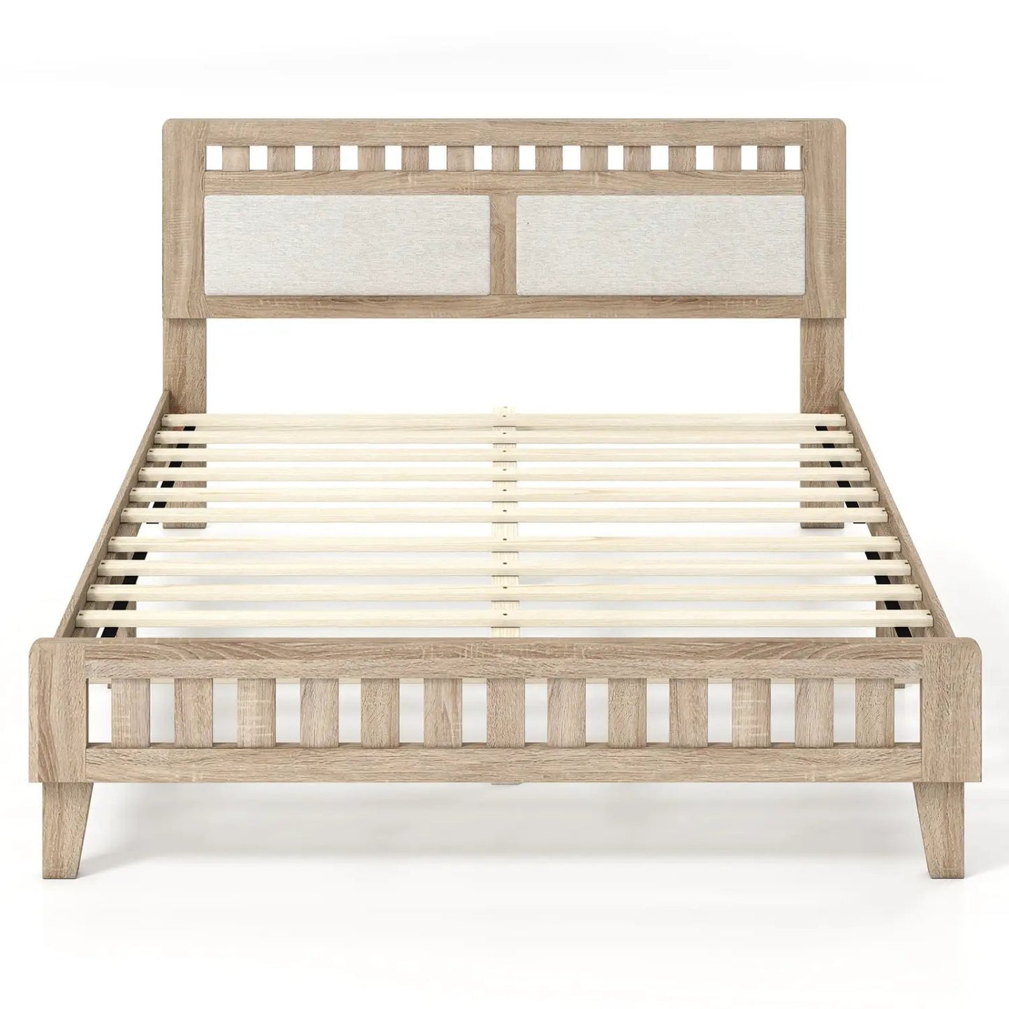 Queen Wood Bed Frame With Upholstered Headboard