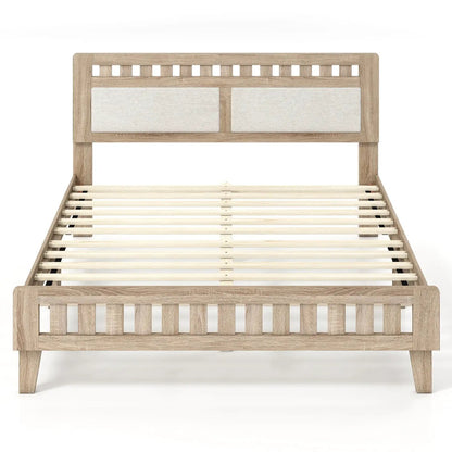 Queen Wood Bed Frame With Upholstered Headboard