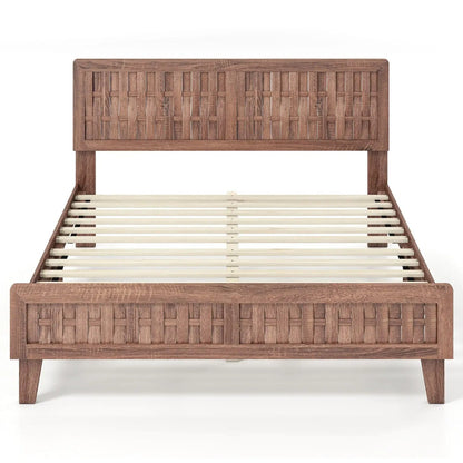 Mid Century Queen Bed Frame With Woven Headboard