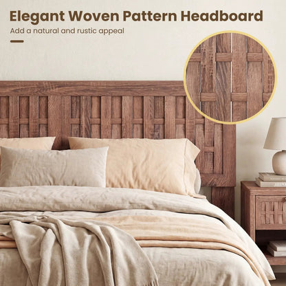 Mid Century Queen Bed Frame With Woven Headboard