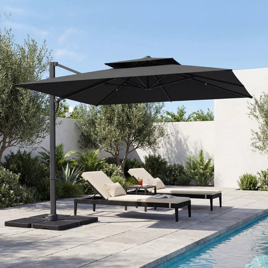 10 ft cantilever patio umbrella by DirectDeals, black canopy with 220 lb base on Tampa Home & Garden Store