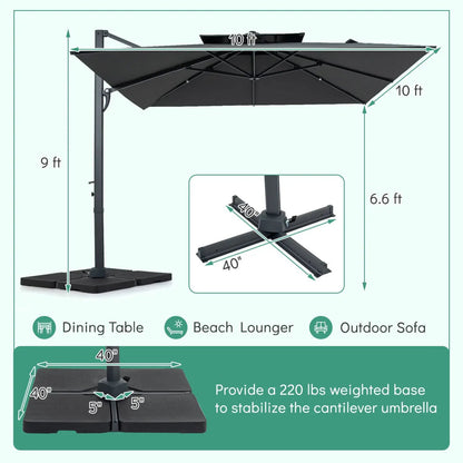 Cantilever Patio Umbrella 10 ft with 220 Lbs Base