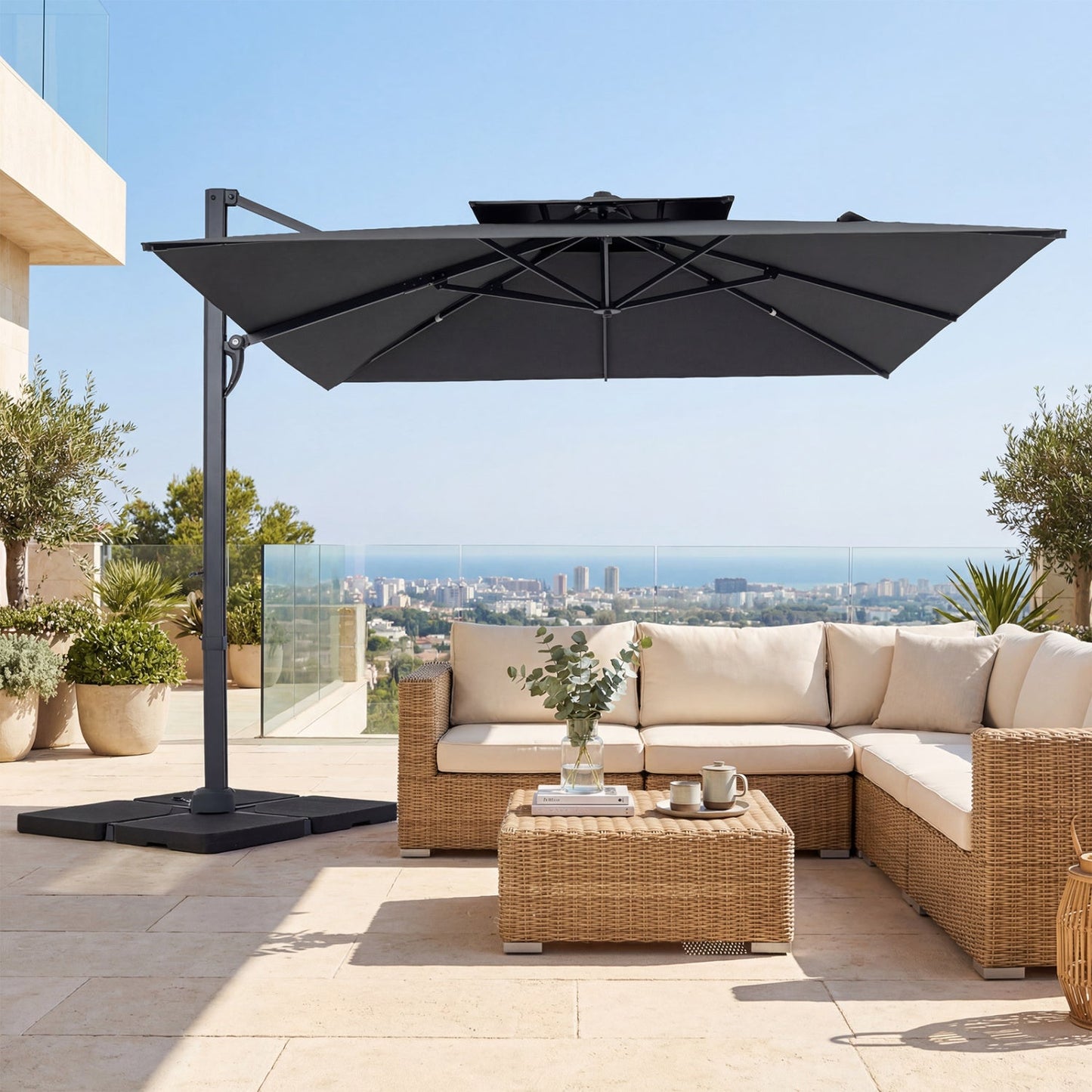 Cantilever Patio Umbrella 10 ft with 220 Lbs Base