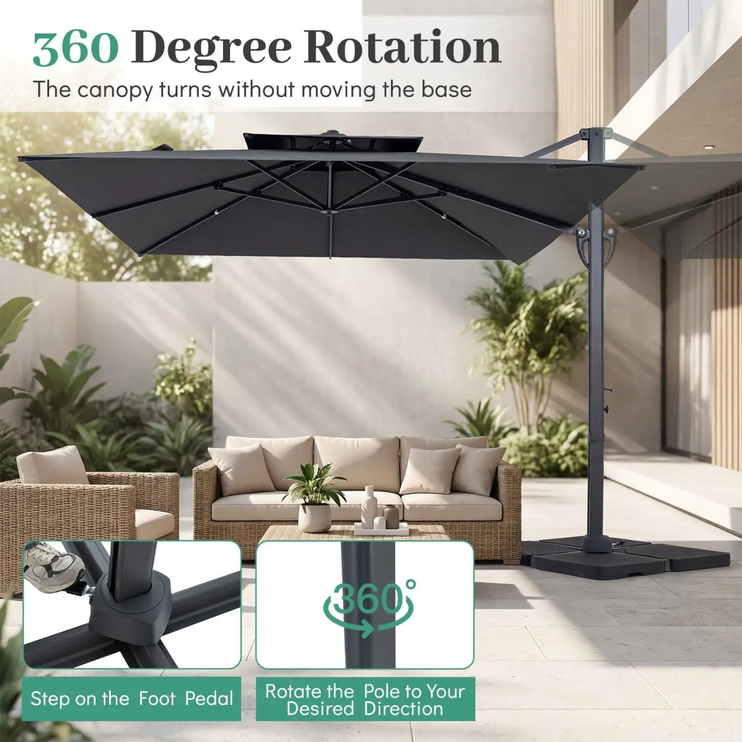 Cantilever Patio Umbrella 10 ft with 220 Lbs Base