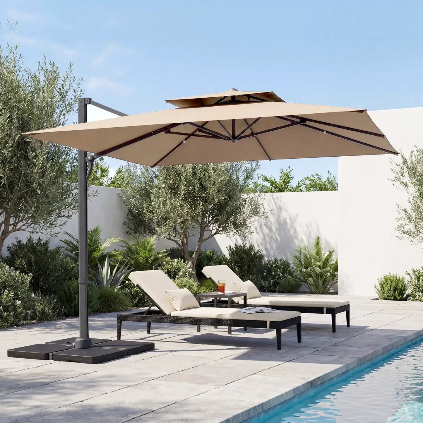 Cantilever Patio Umbrella 10 ft with 220 Lbs Base