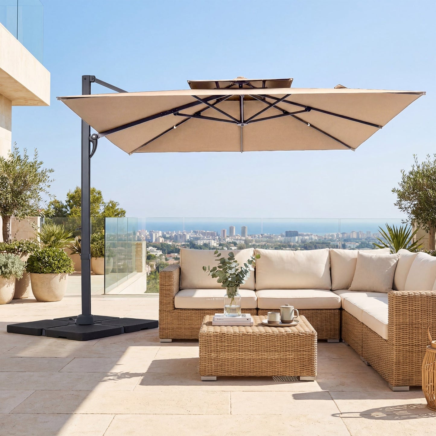 Cantilever Patio Umbrella 10 ft with 220 Lbs Base