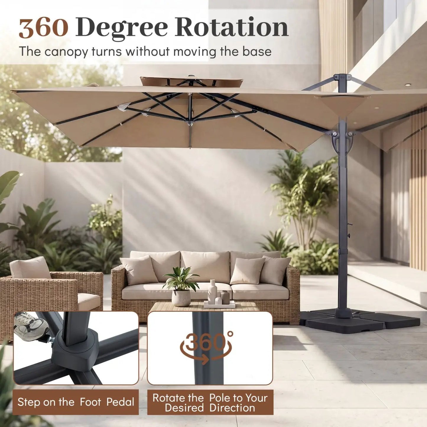 Cantilever Patio Umbrella 10 ft with 220 Lbs Base