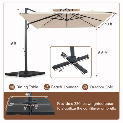 Cantilever Patio Umbrella 10 ft with 220 Lbs Base