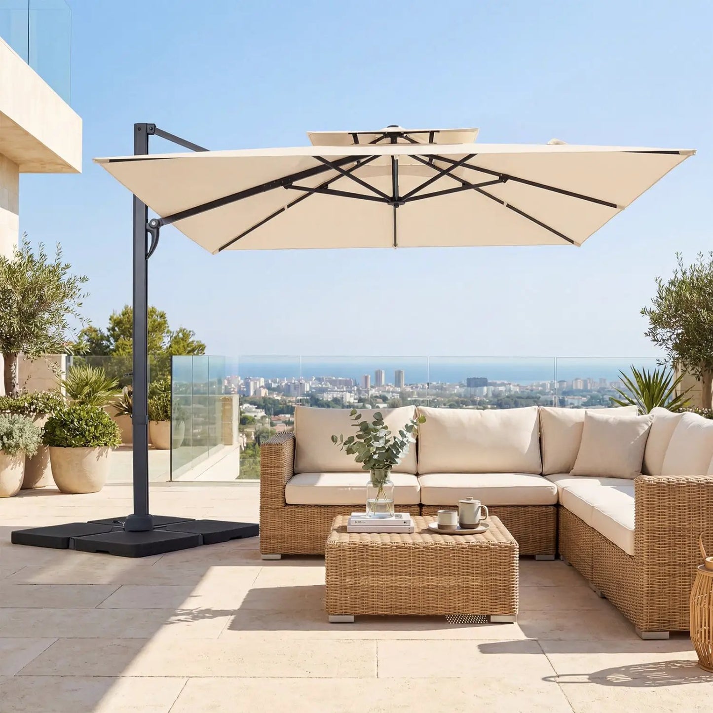 Cantilever Patio Umbrella 10 ft with 220 Lbs Base