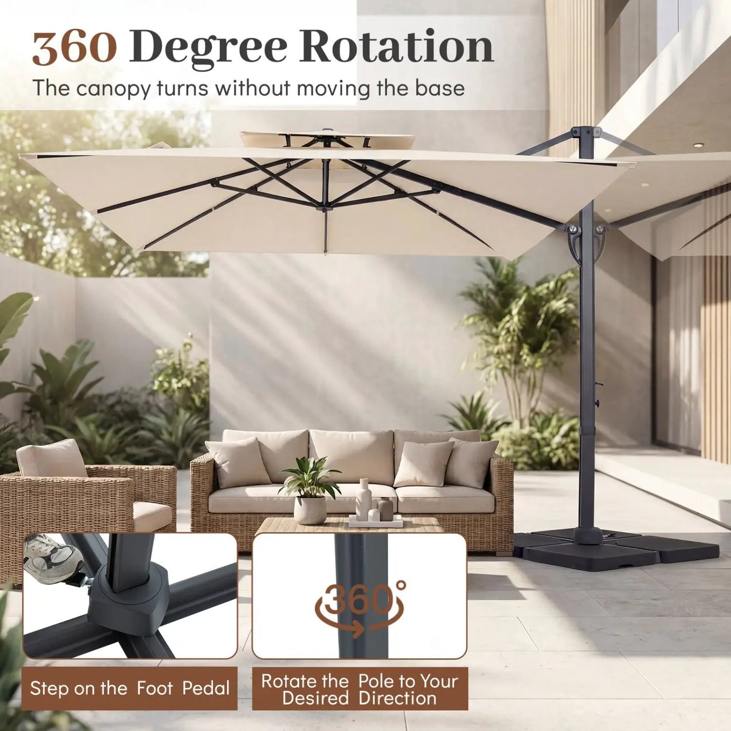 Cantilever Patio Umbrella 10 ft with 220 Lbs Base