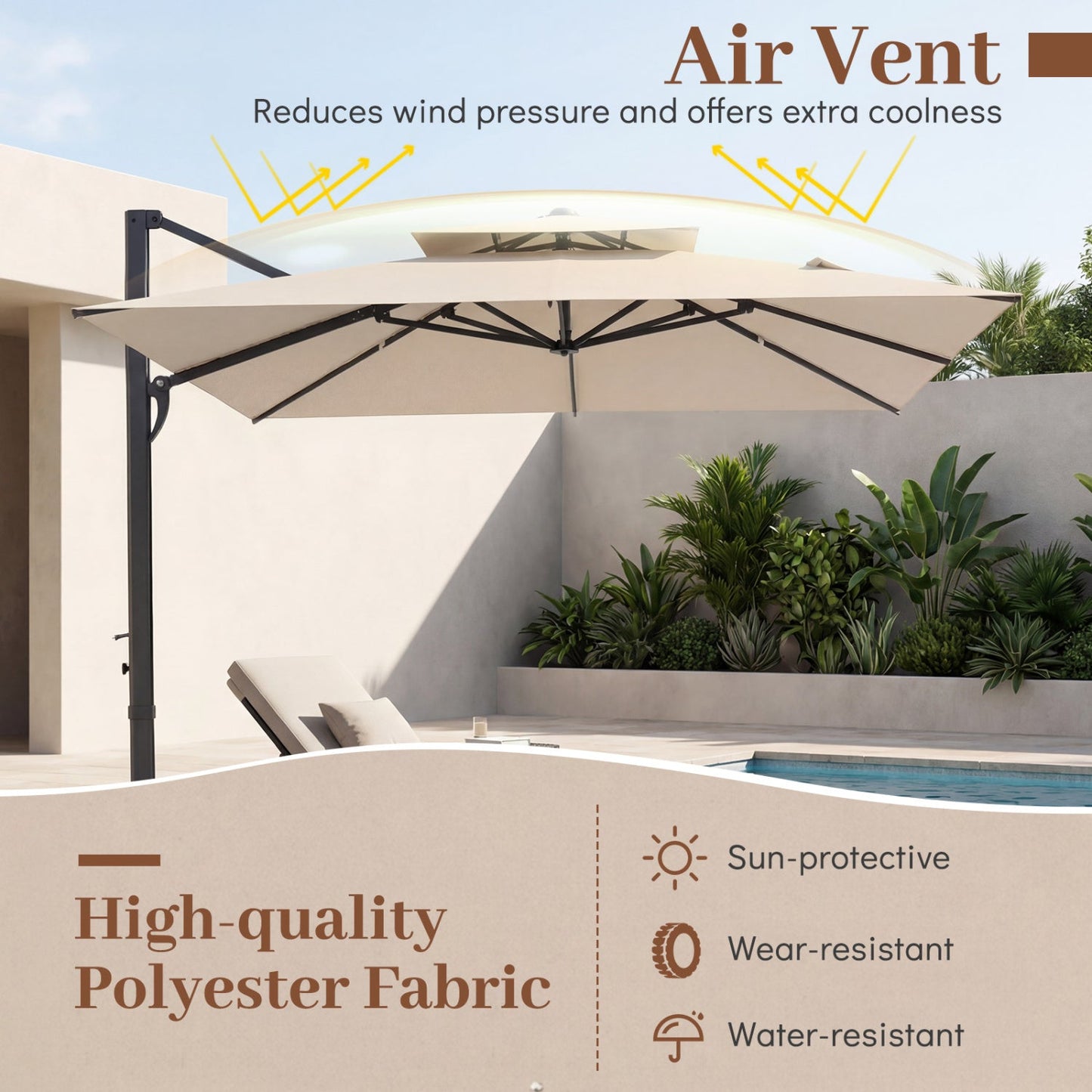 Cantilever Patio Umbrella 10 ft with 220 Lbs Base