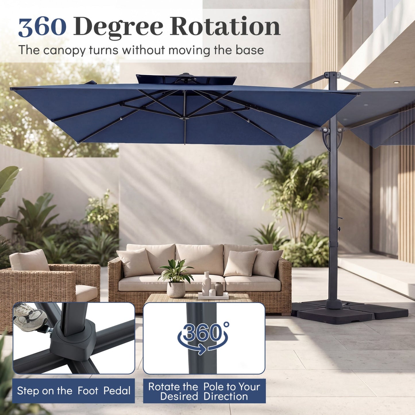 Cantilever Patio Umbrella 10 ft with 220 Lbs Base