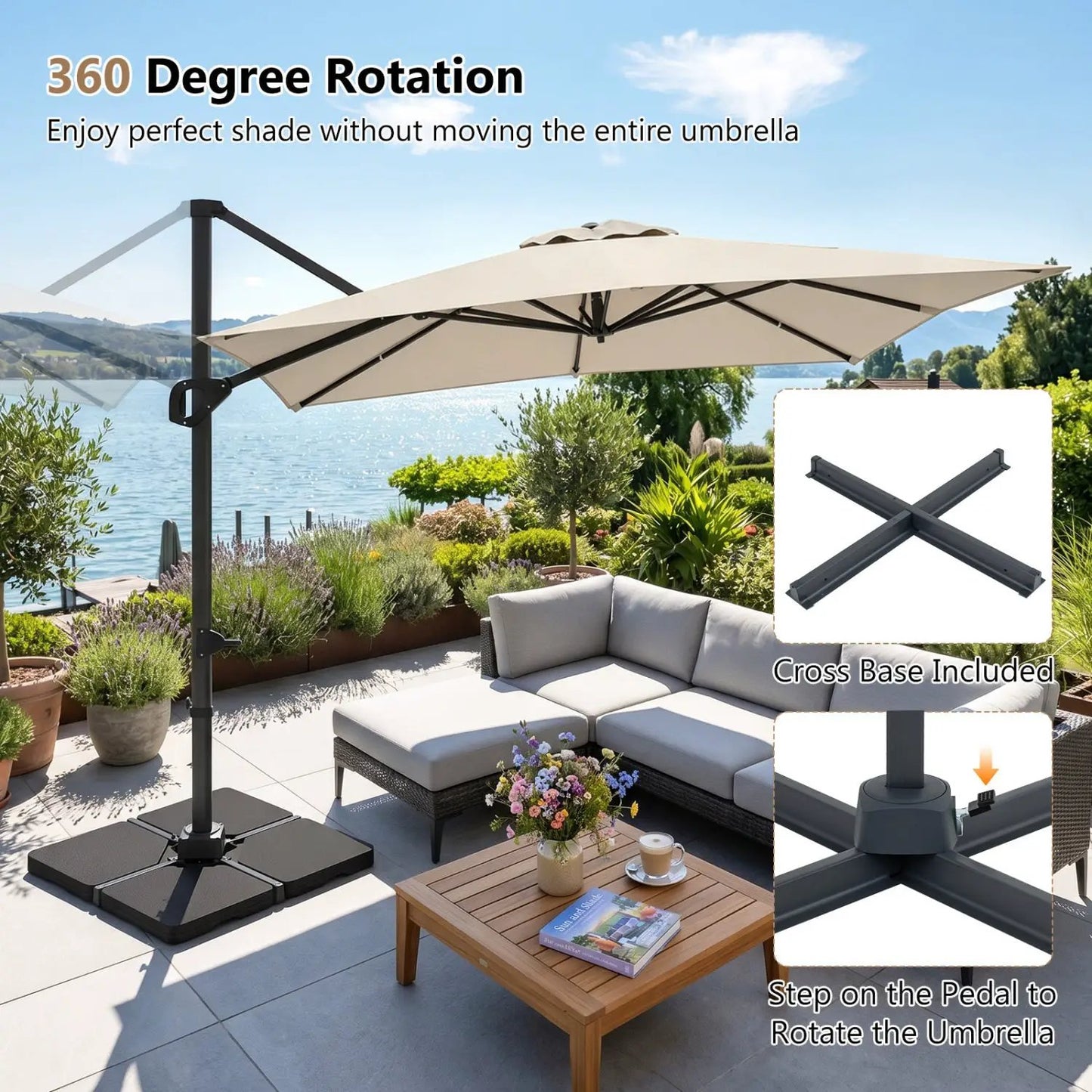 Offset Hanging Patio Umbrella 11x9 Ft Base