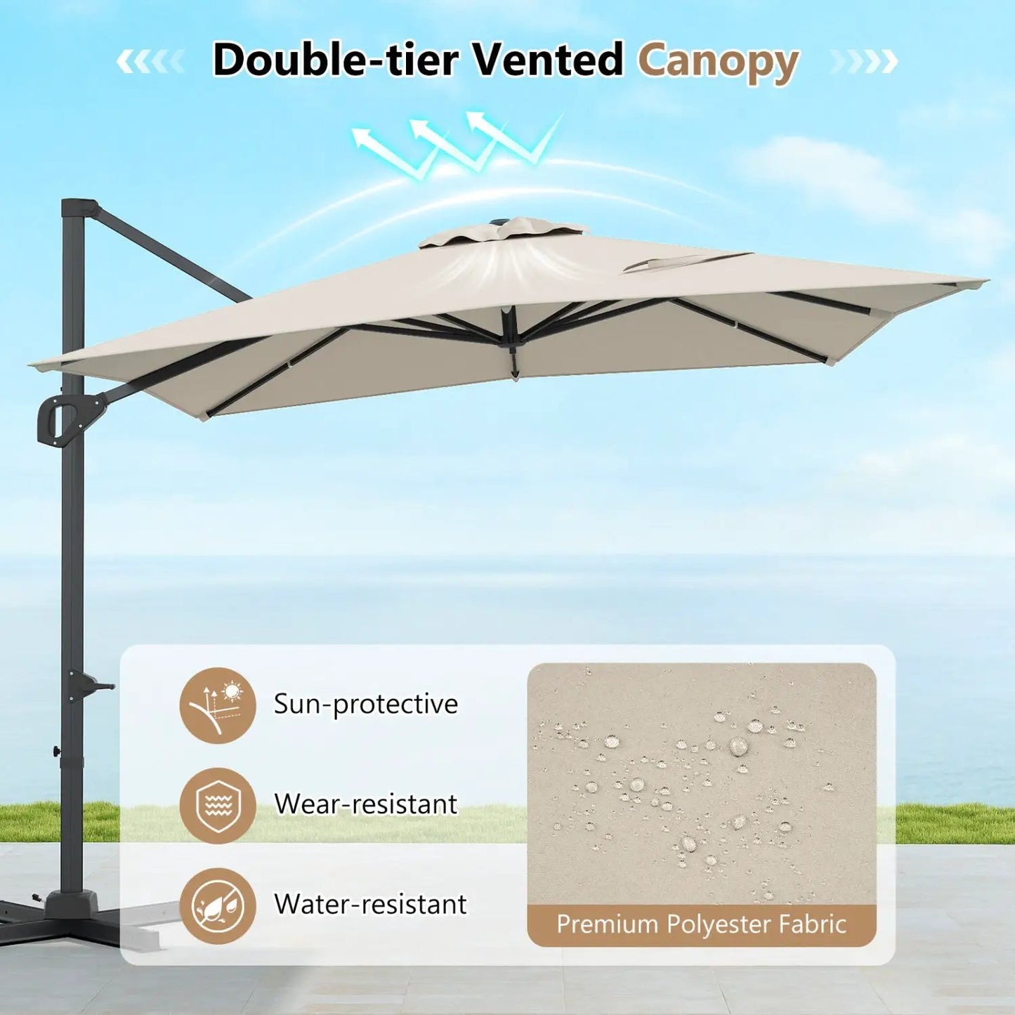 Offset Hanging Patio Umbrella 11x9 Ft Base