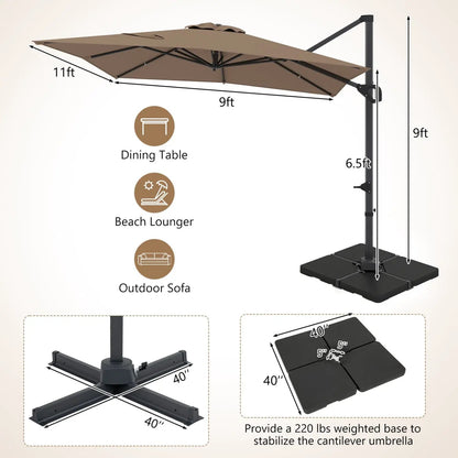 Offset Hanging Patio Umbrella 11x9 Ft Base