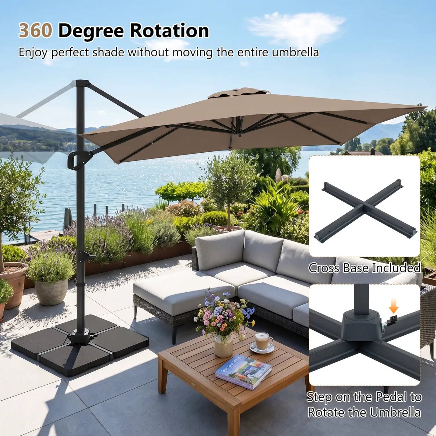 Offset Hanging Patio Umbrella 11x9 Ft Base