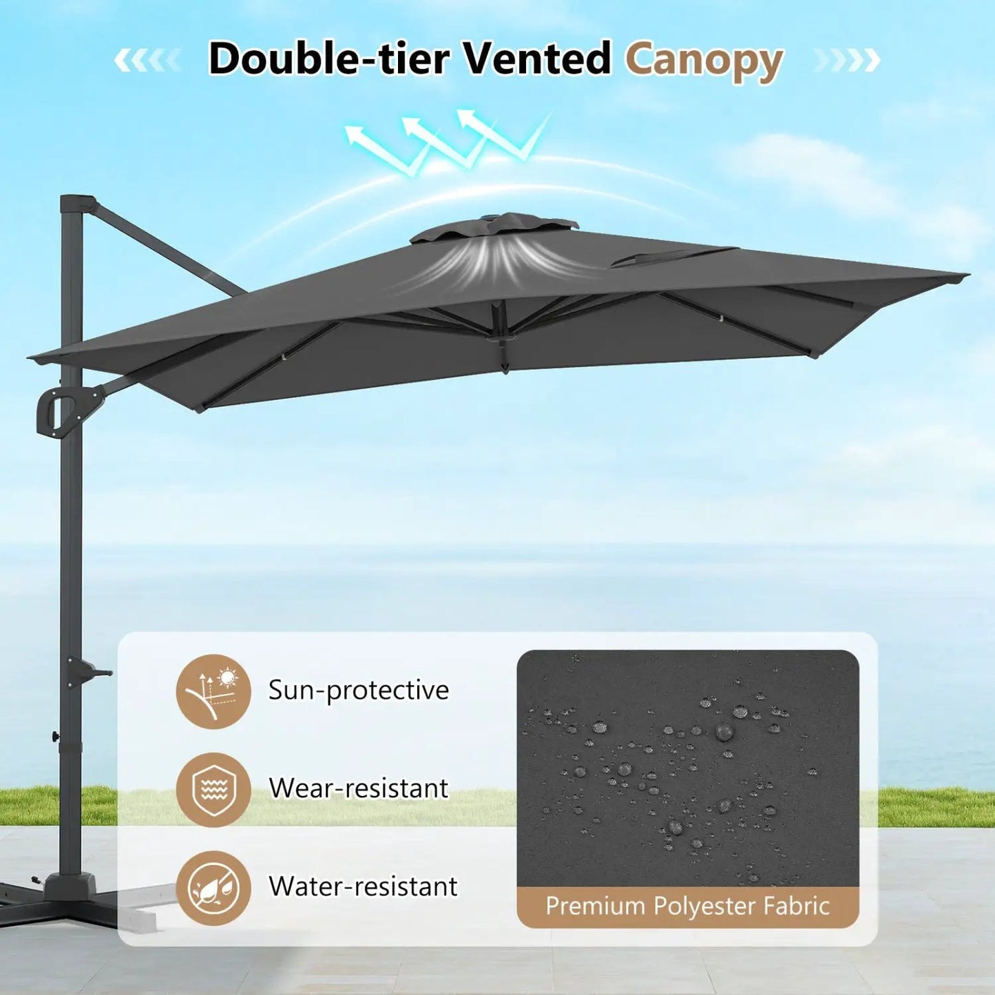 Offset Hanging Patio Umbrella 11x9 Ft Base