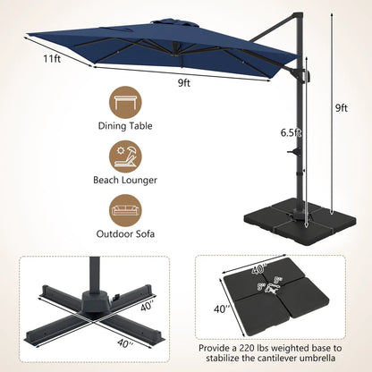 Offset Hanging Patio Umbrella 11x9 Ft Base