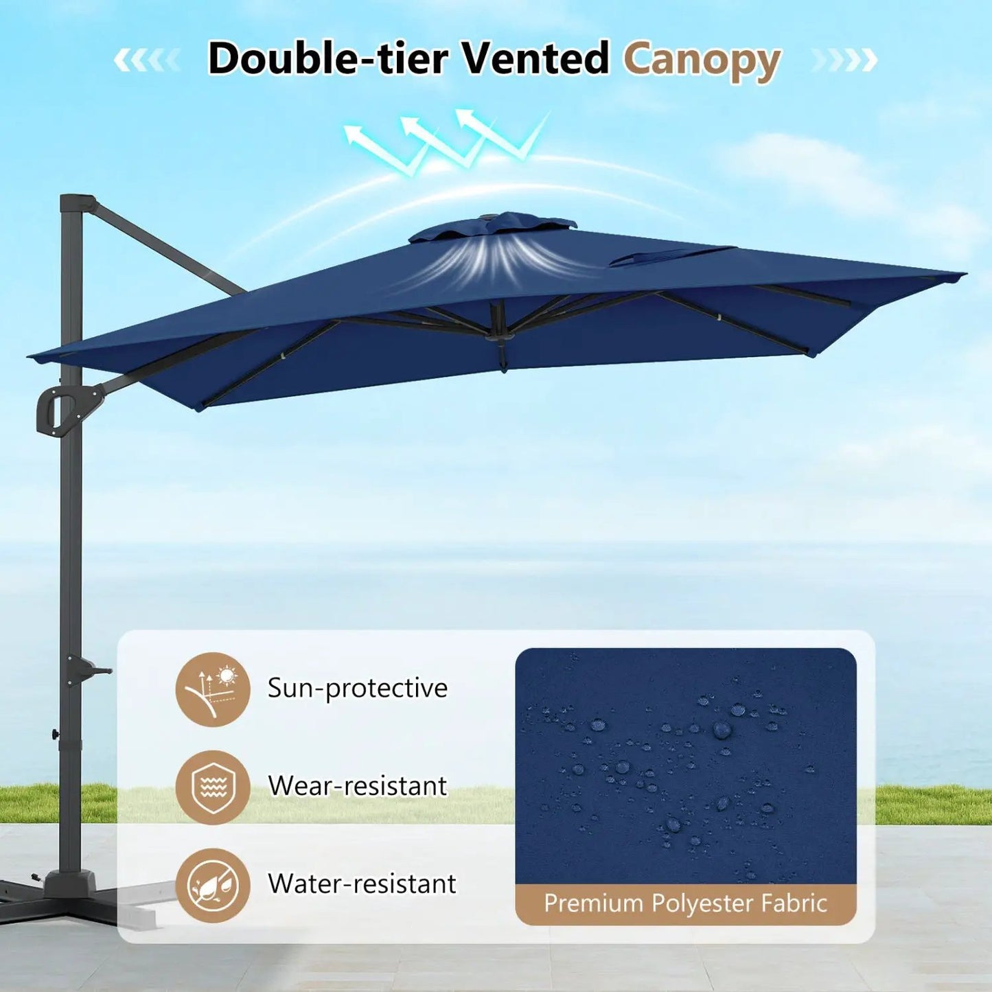 Offset Hanging Patio Umbrella 11x9 Ft Base