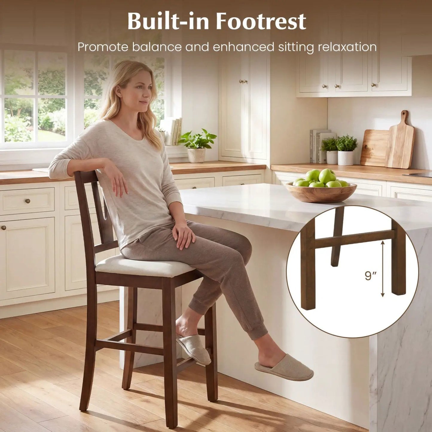 Counter Height Bar Stools With V-Back Set of 2